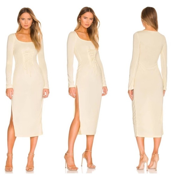 Song of Style Jovi Midi Dress in Mellow Yellow Size M - Picture 1 of 10